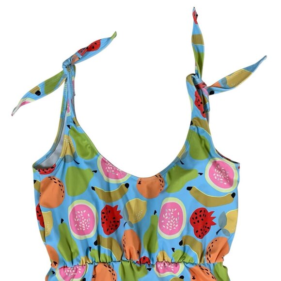 Kortni Jeane Fruit Print One Piece Swimsuit S Tie Straps Retro Colorful Pool - Picture 2 of 6